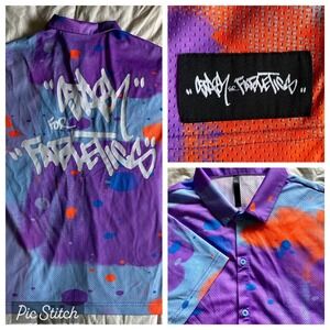 NWOT Stash for Fabletics Men's M Rec Button Up 2.0 Multicolor Graffiti Splatter
